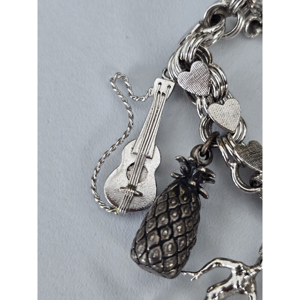 Vintage JB Jacoby Bender Sterling Silver Hearts Charm Bracelet Skater Guitar - Picture 2 of 14